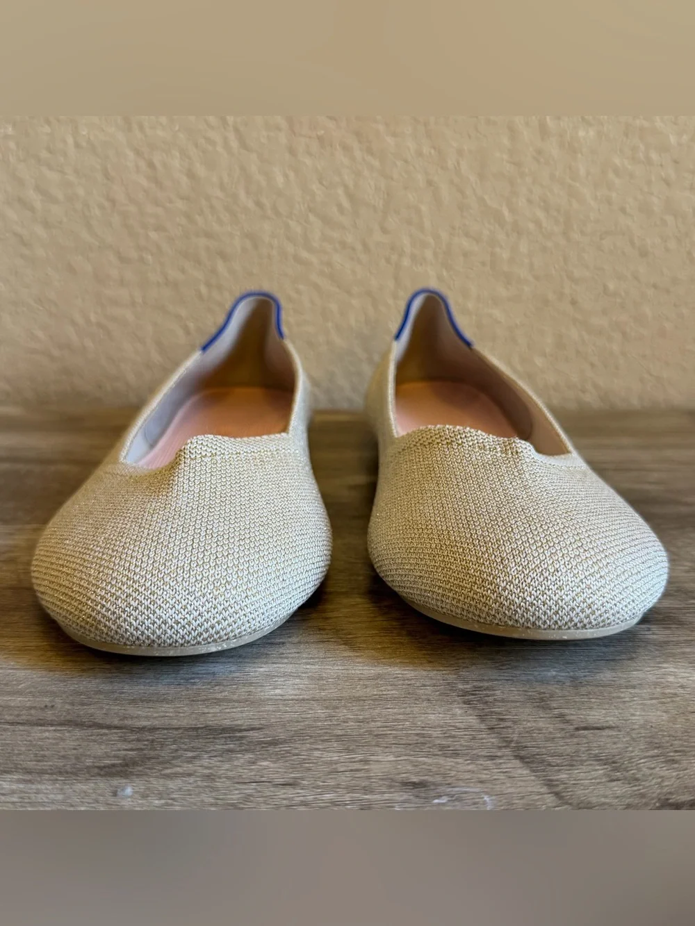 Rothy’s The Flats Round Toe Gold Metallic With Pink Insoles Womens Size 11.5